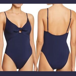 NEW Trina Turk Getaway High‎ Leg Maillot Bow One Piece swimsuit Sz 6 navy